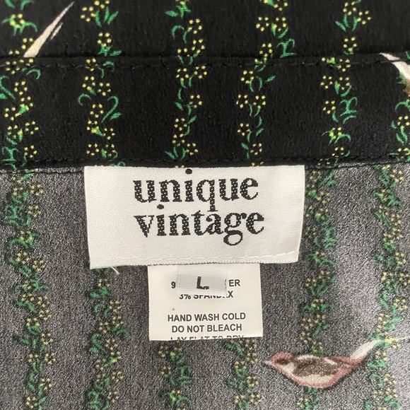 Unique Vintage Black Sleeved Birds On The Vine Button Up Colvin Blouse - Large - Picture 3 of 5